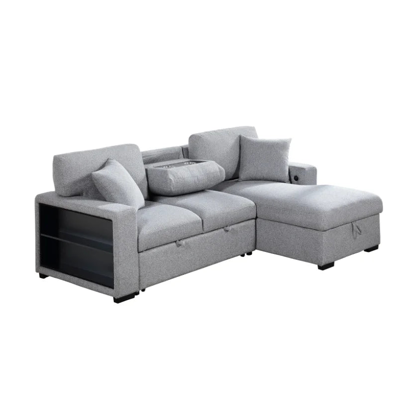 Sectional sofa pop up sleeper with storage chaise