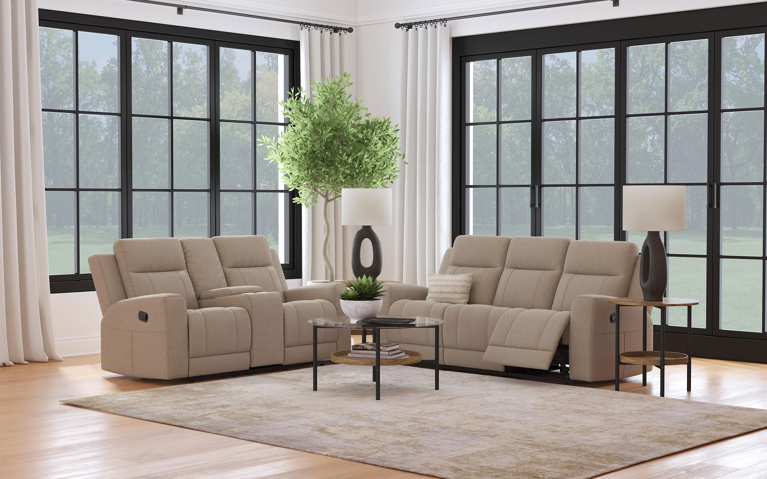 BRENTWOOD 2-piece Upholstered reclining sofa set Taupe