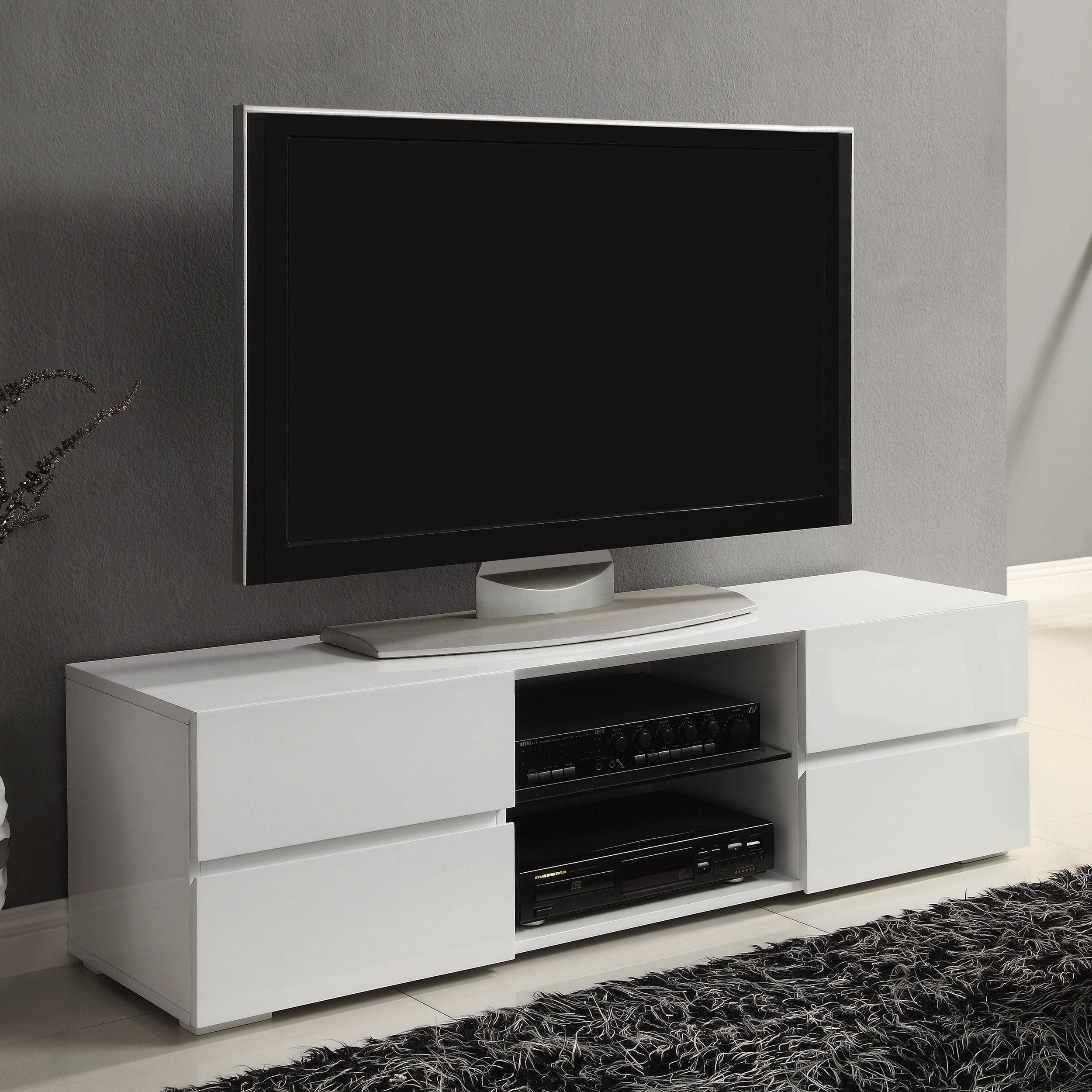 4-Drawer TV Console Glossy White