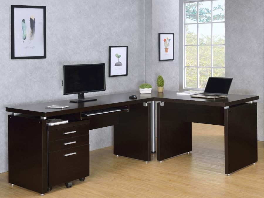 Skylar L-Shape Desk with Mobile File Cabinet Cappuccino PRE ORDER