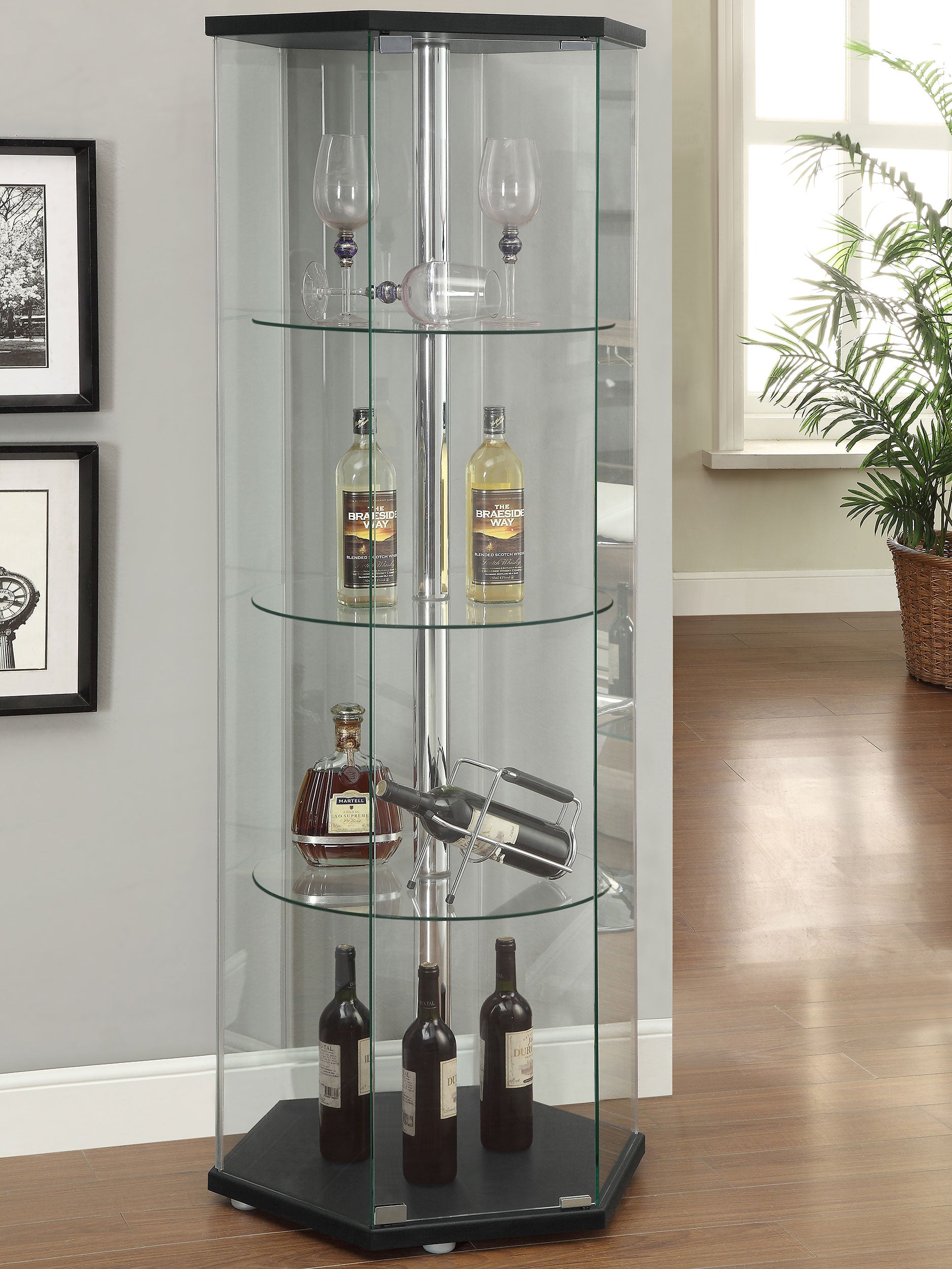 4-Shelf Hexagonal Clear Glass Curio Display Cabinet