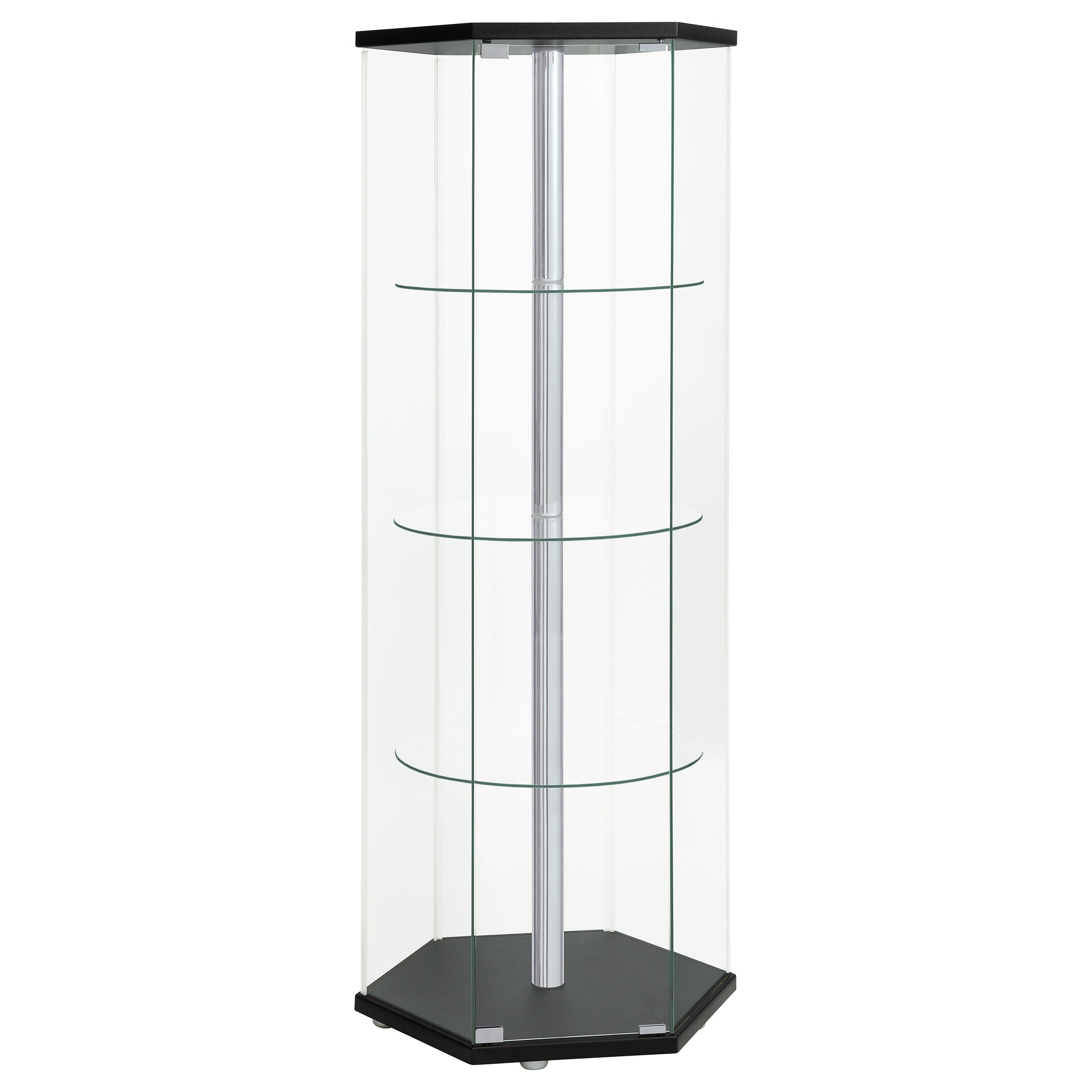 4-Shelf Hexagonal Clear Glass Curio Display Cabinet