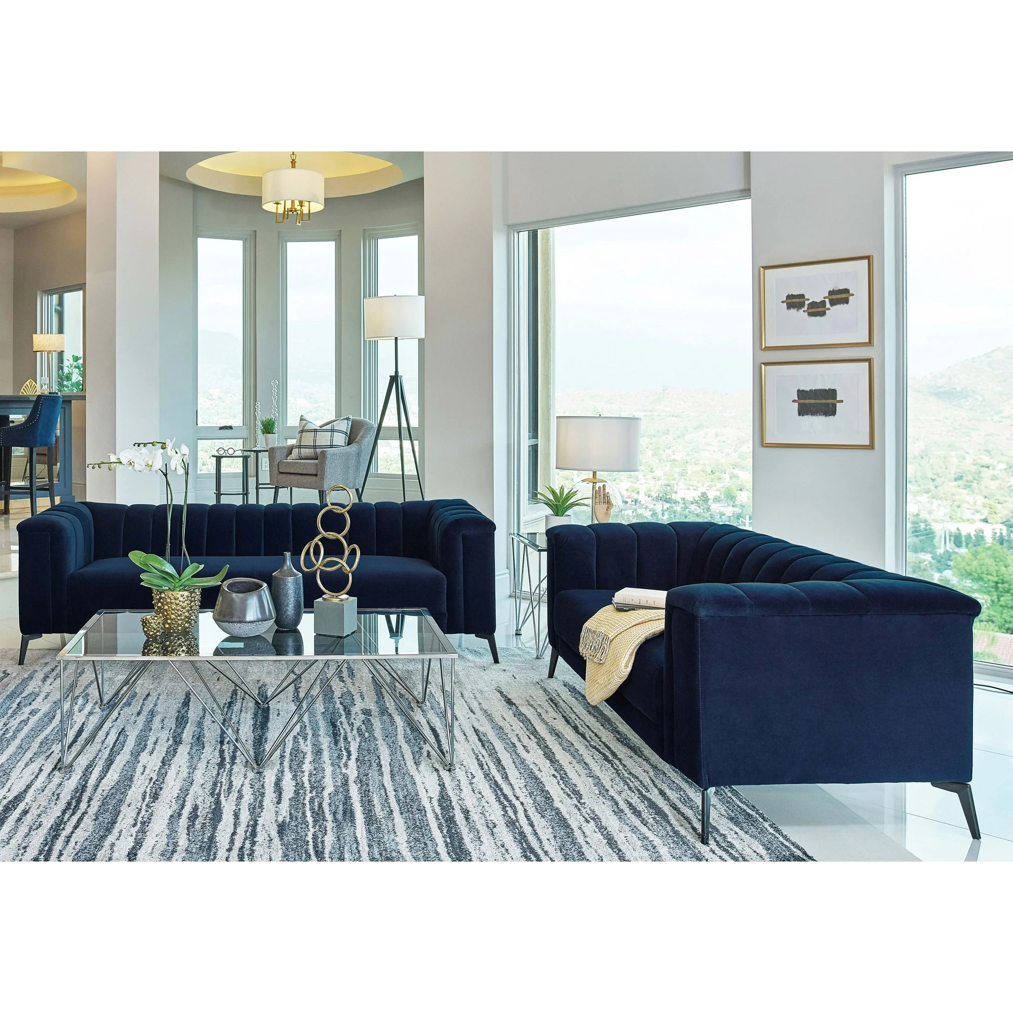 Tuxedo Arm Living Room Set Blue