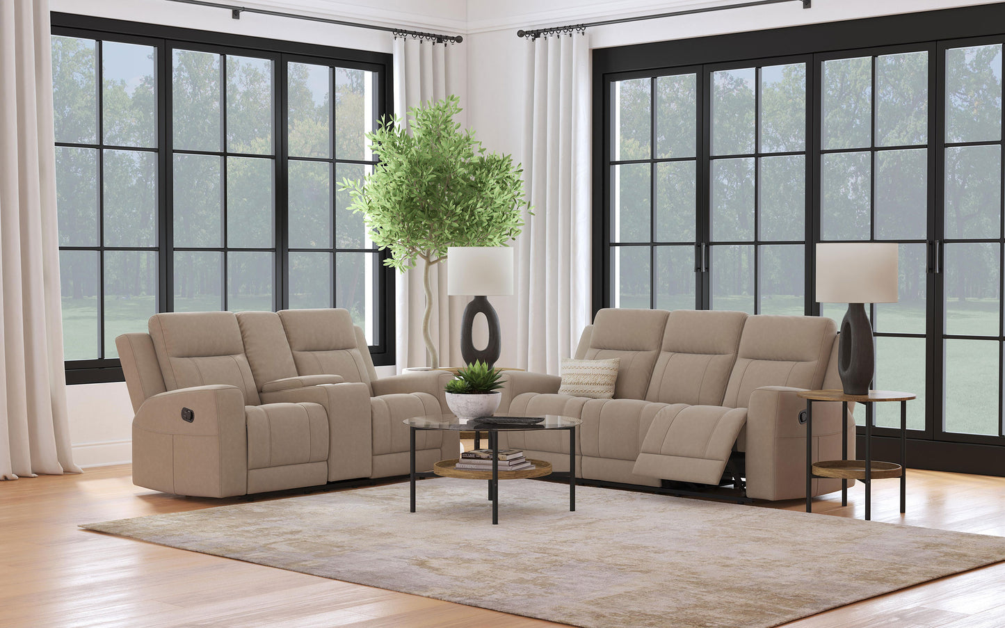 BRENTWOOD 2-piece Upholstered reclining sofa set Taupe