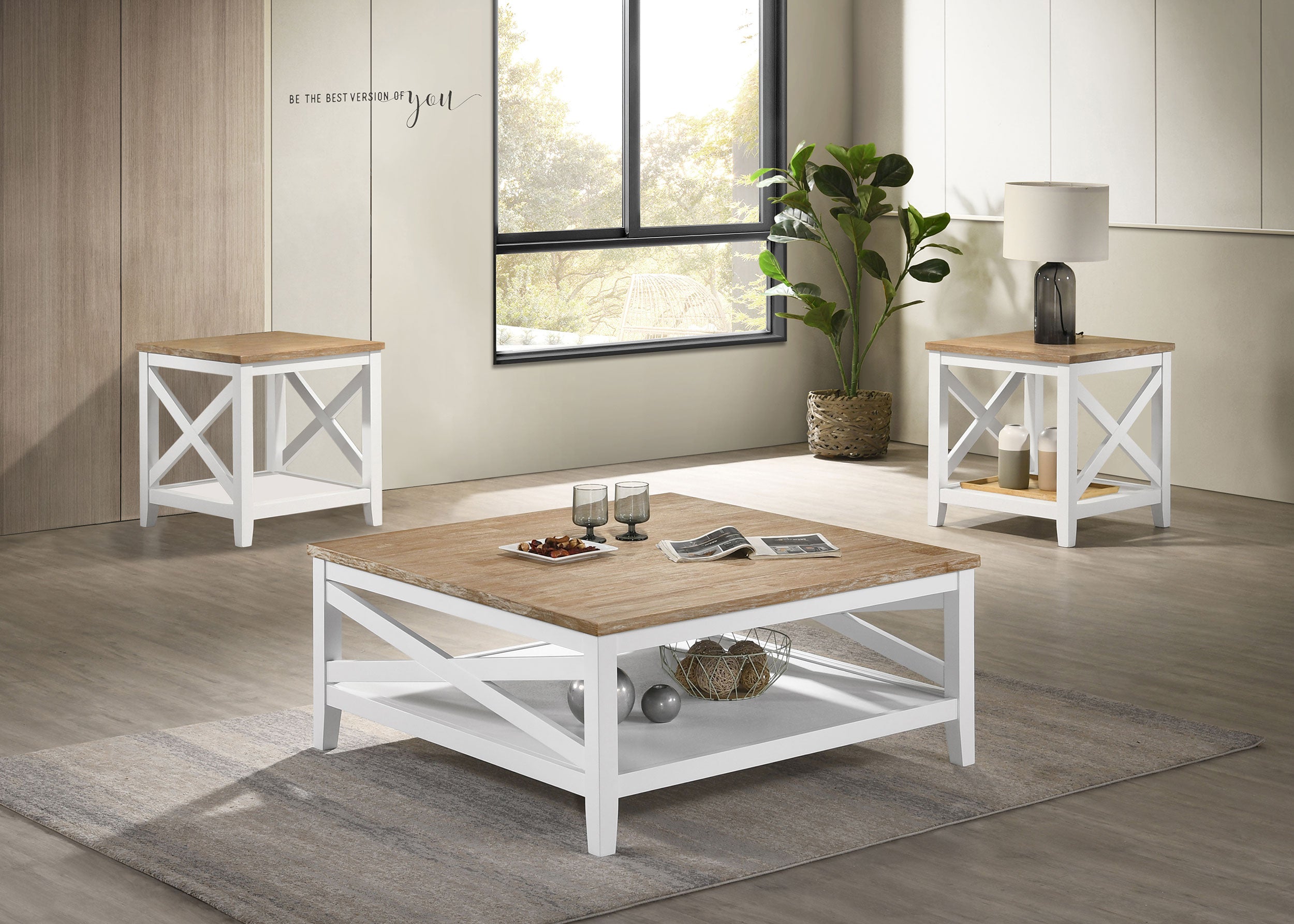 3-piece Square Coffee and End Table Set White PRE ORDER