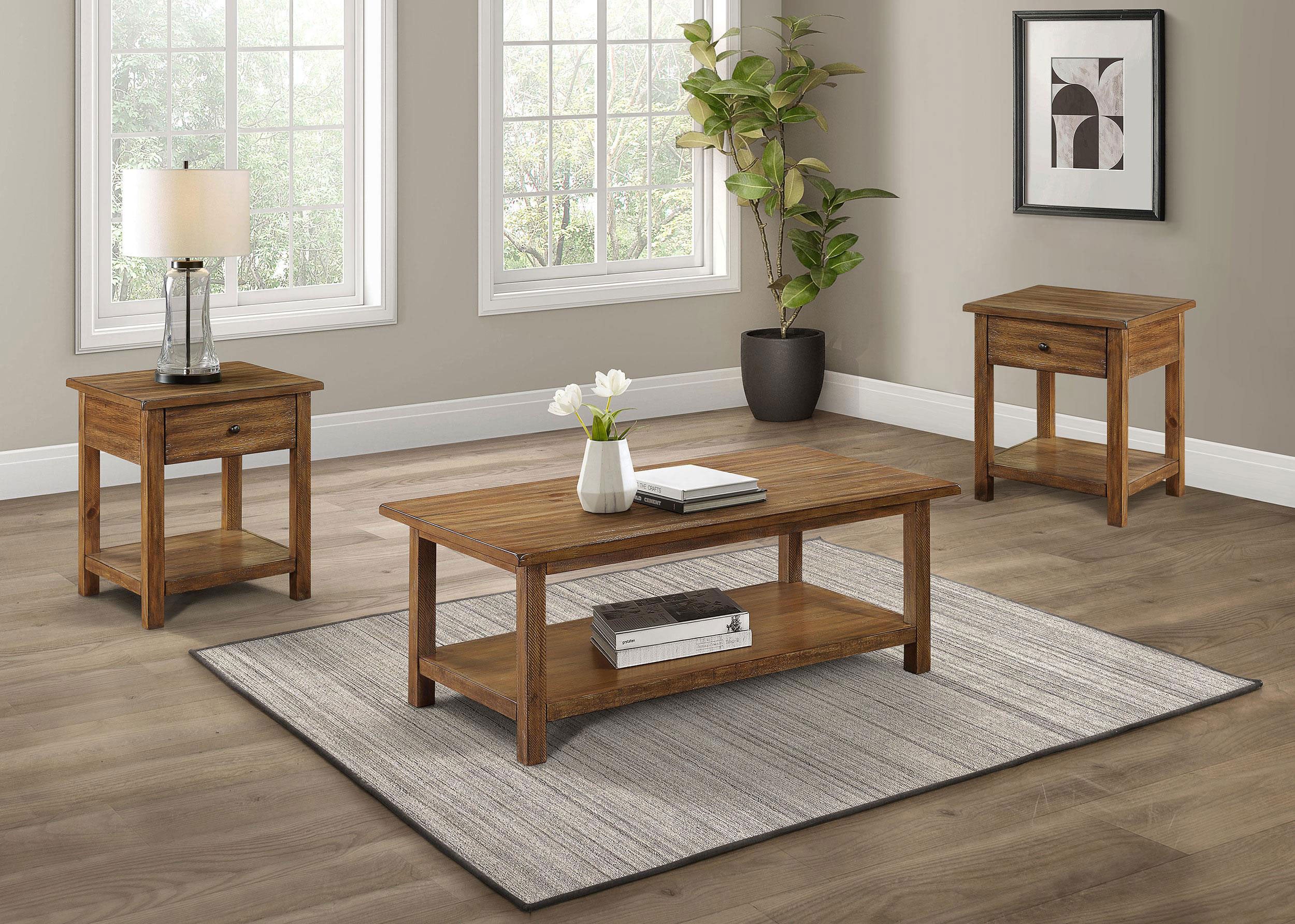 3-piece Coffee and 1-drawer End Table Set Brown
