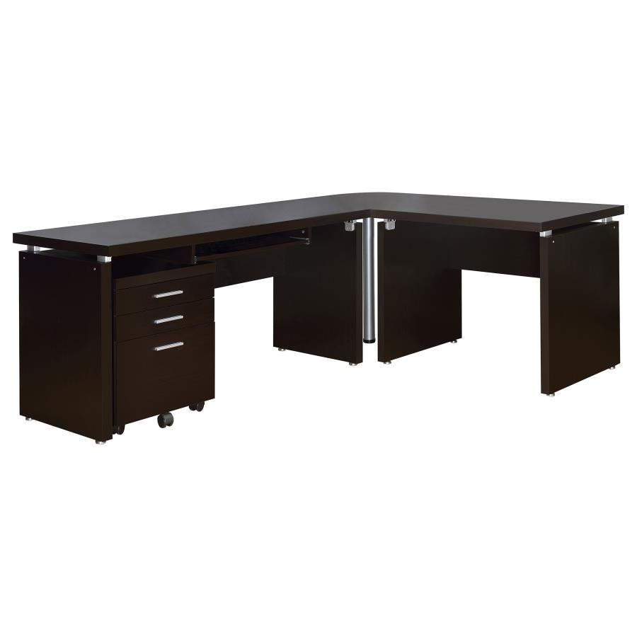 Skylar L-Shape Desk with Mobile File Cabinet Cappuccino PRE ORDER
