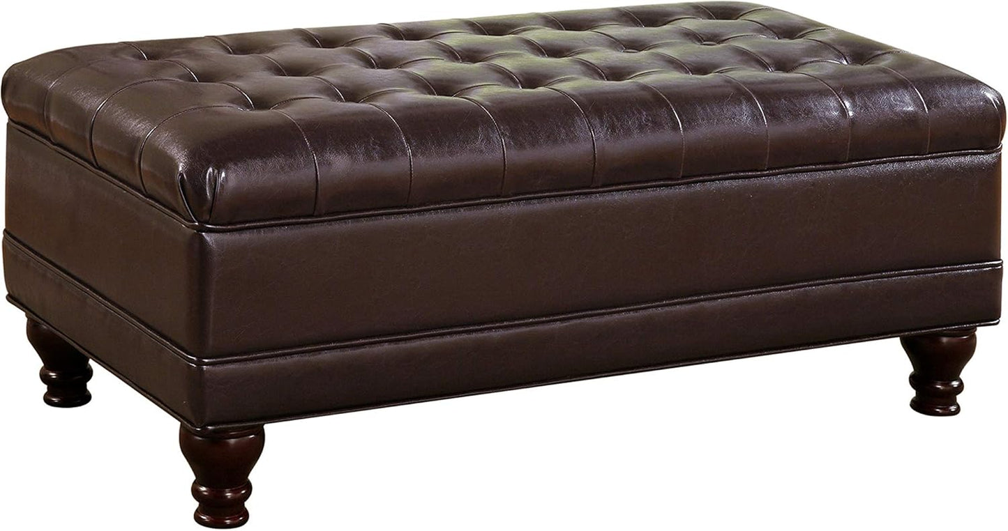 Faux Leather Storage Ottoman Dark Brown