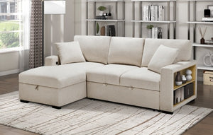 Sectional sofa pop up sleeper with storage chaise