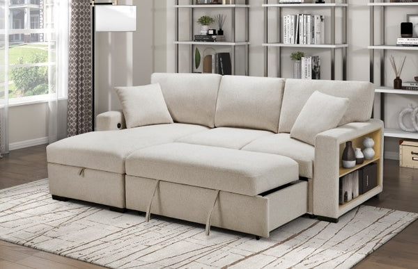 Sectional sofa pop up sleeper with storage chaise