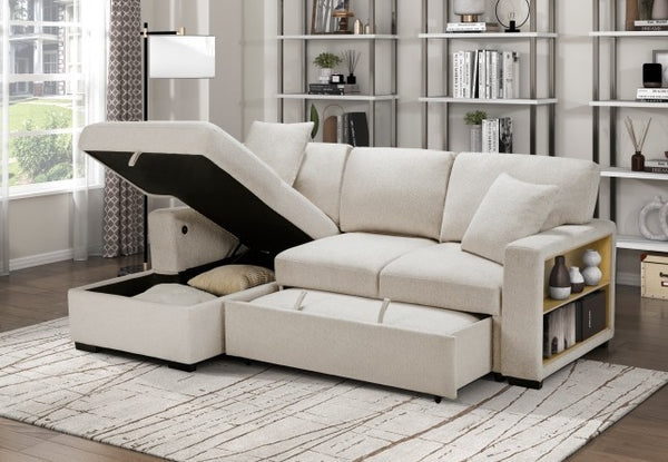 Sectional sofa pop up sleeper with storage chaise