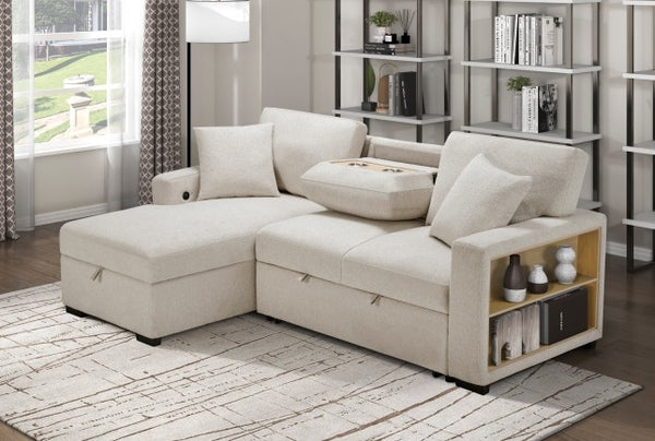 Sectional sofa pop up sleeper with storage chaise