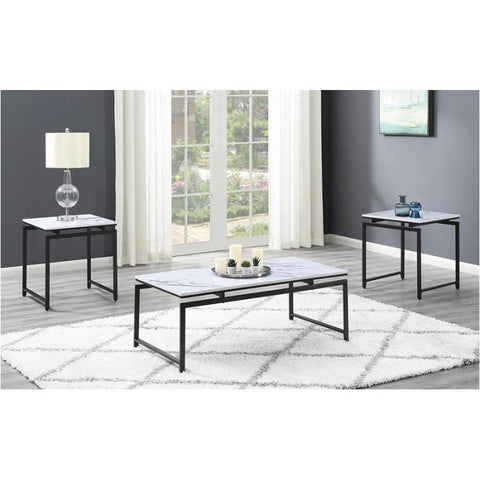 3pc Table Set White/black Coffee Table