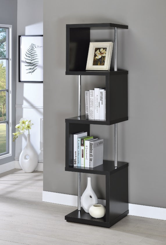 4 Shelf Bookcase - Black/Chrome